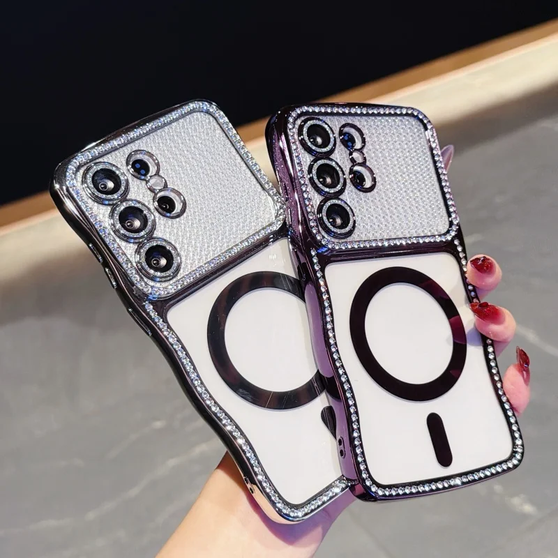 Luxury Bling Glitter Diamond Phone Case with Magnetic Lens Film Protection Cover