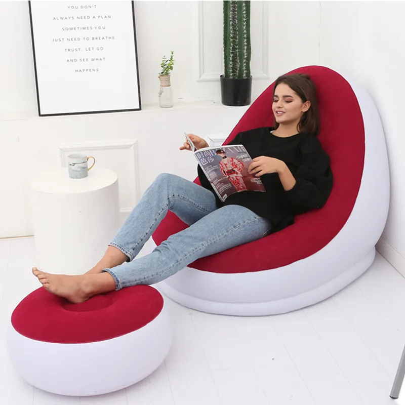 Inflatable Sofa With Foot Pad Lazy European and American Style Flocking Bed Outdoor Furniture Portable Single Sofa Couch Chair 2