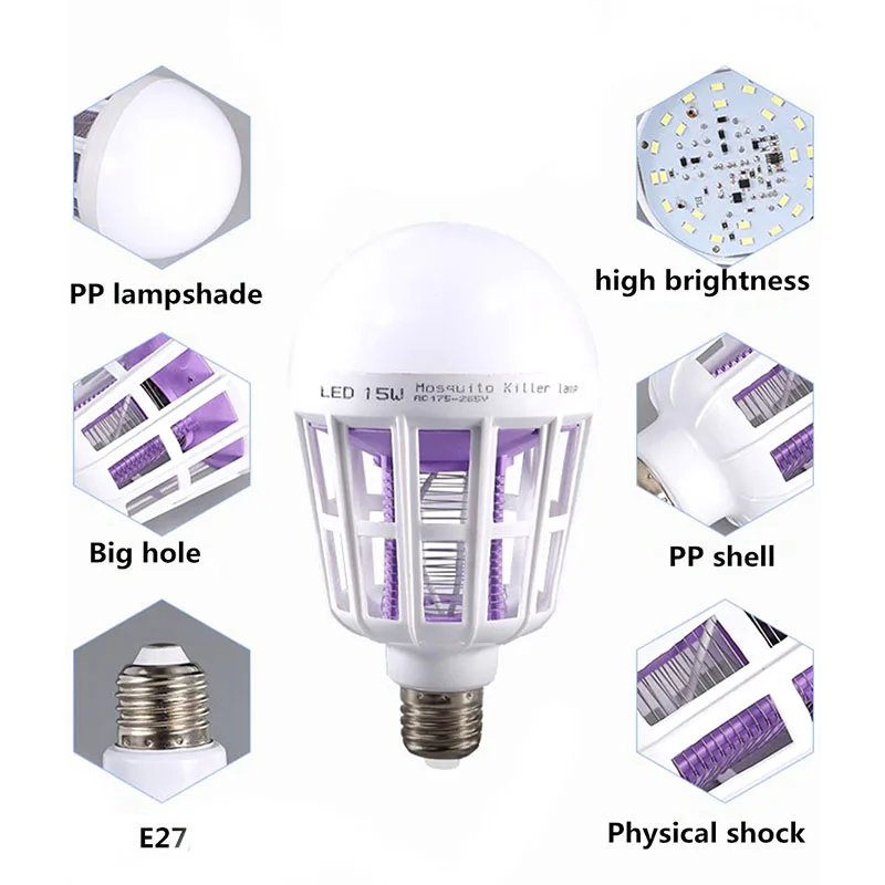 AC 220V LED Mosquito Killer E27 Socket LED Bulb Home Lighting Bug Zapper Trap Lamp Insect Anti Mosquito Repeller Light K4