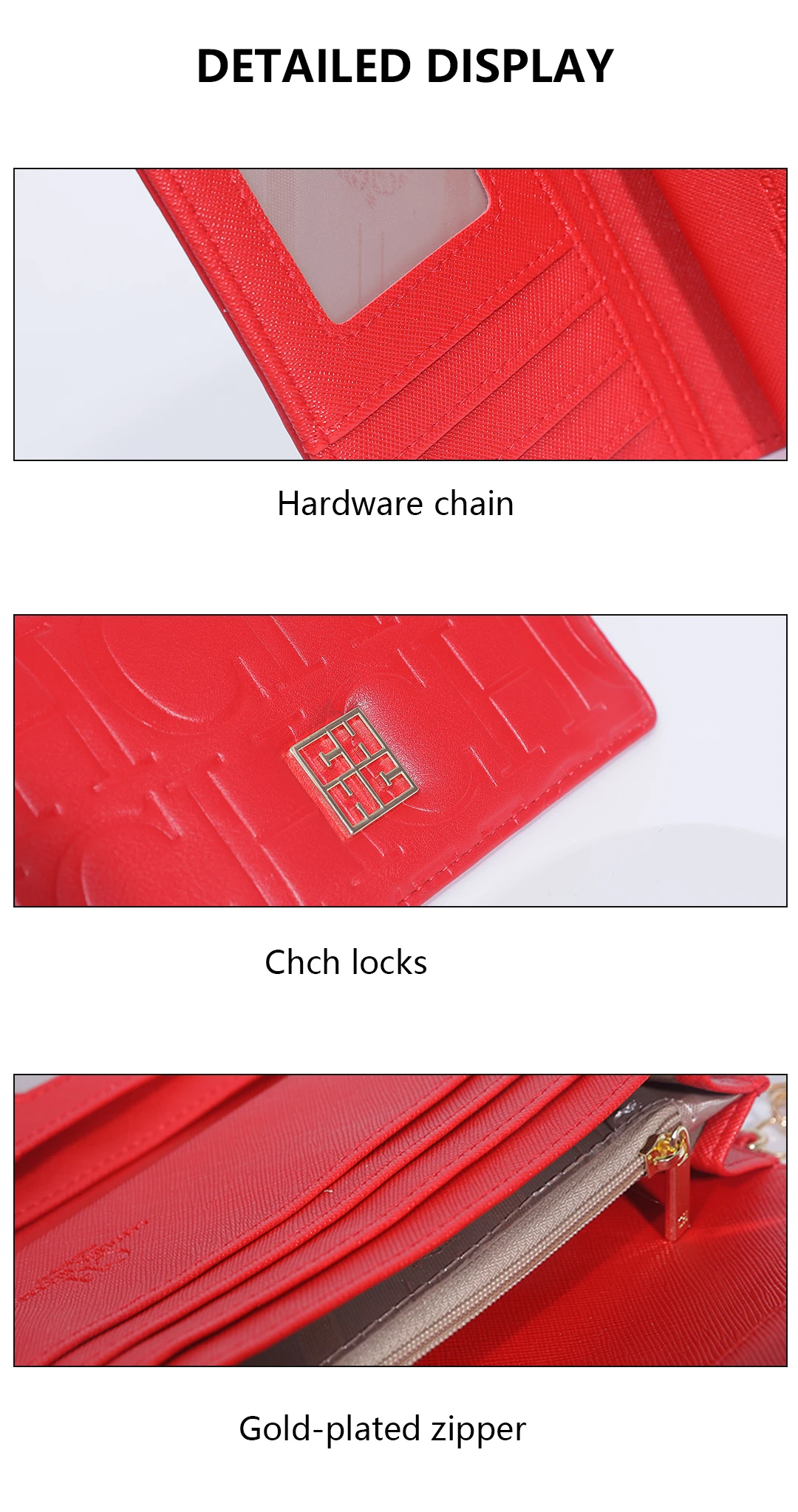 CH Damen-Geldbörse mit geprägtem Schriftzug, eleganter Kartenhalter mit Klappe, Münzbörse mit Schlüsselanhänger, modische Clutch-Geldbörse für den täglichen Gebrauch – Detail 7