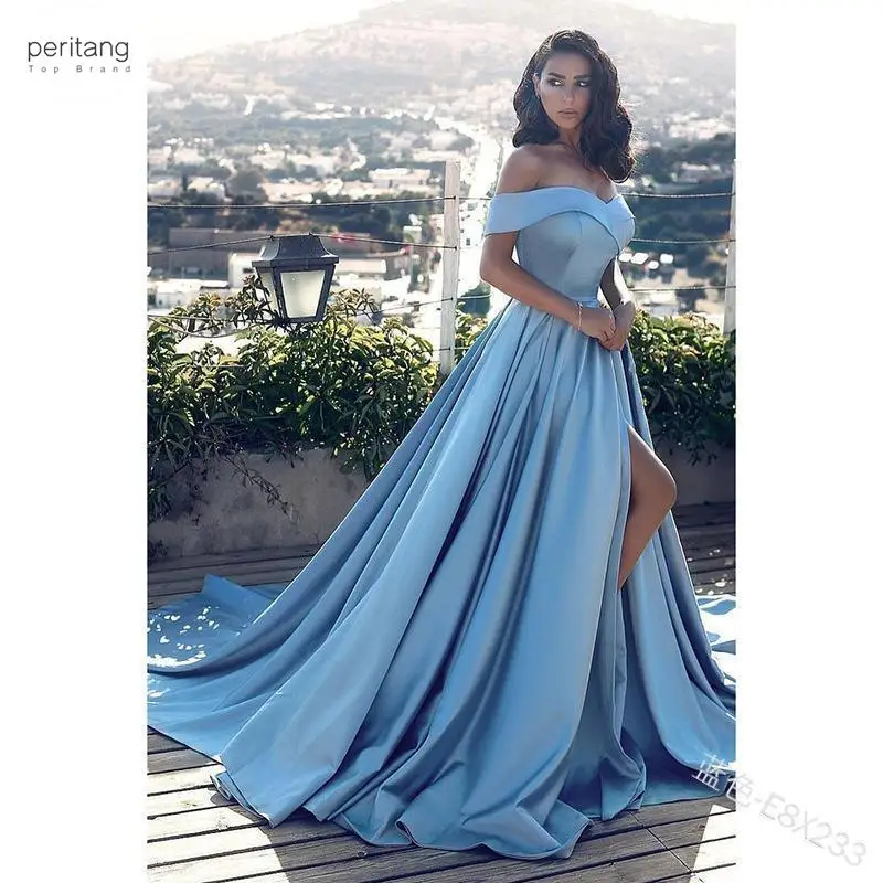 

Elegant Boat Neck Evening for Women Party Classy Night Lady Sexy Off The Shoulder Slit Ball Gown Prom Vestidos Female Dress