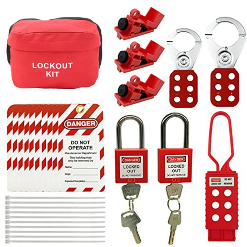 1 Pair Lock Out Tag Kits With Hasps Red For Great Addition To Machinery, Electrical Equipment, Industrial Work, And More.