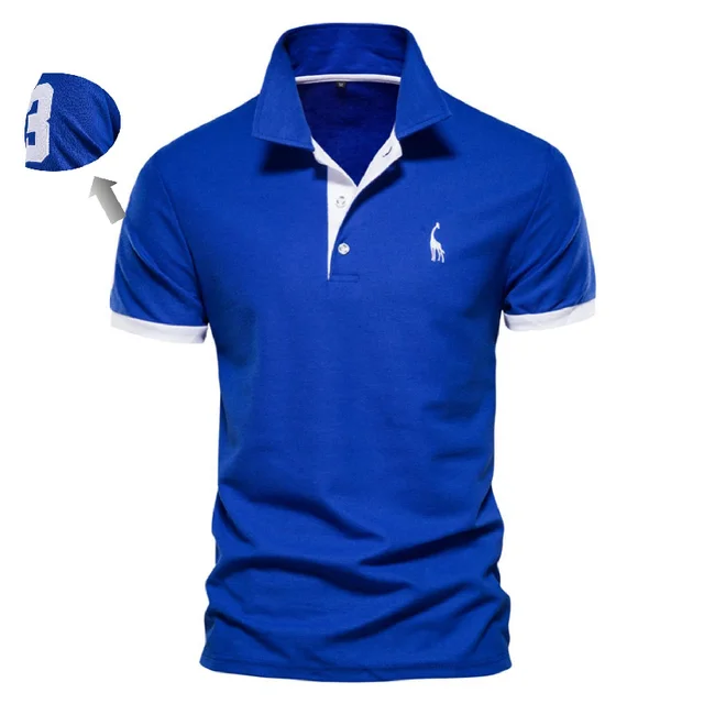 Embroidery 35% Cotton Polo Shirts for Men Casual Solid Color Slim Fit Mens Polos New Summer Fashion Brand Men Clothing T02-blue