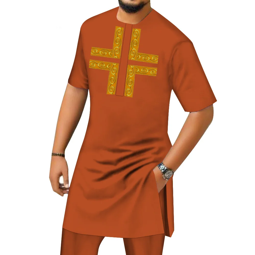 

Hot Riche Bazin African Suits for Men Embroidery Shirts and Pants Set Dashiki Outfits Plus Size African Clothe Tracksuit African
