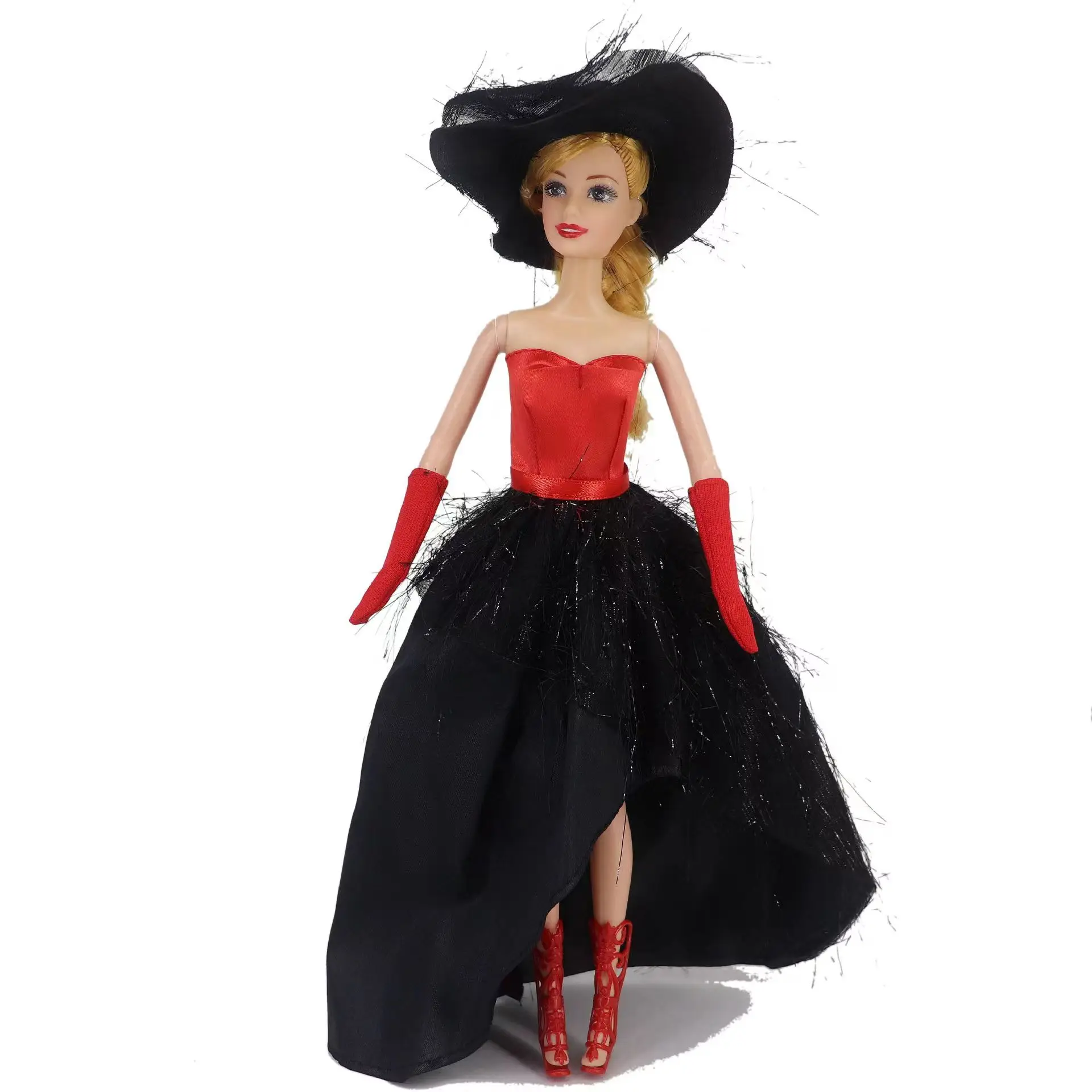 Moda 1/6 boneca roupas para barbie vestido chapéu luvas de festa à noite  vestido para