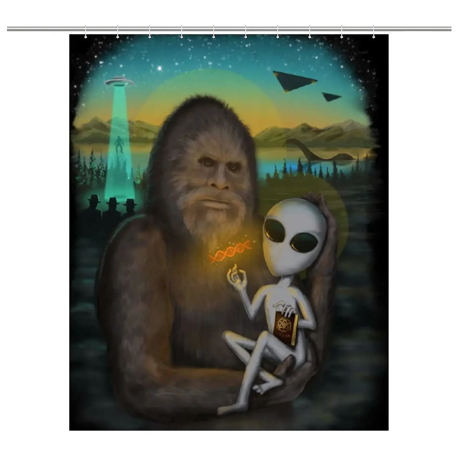 Funny Bigfoot Sasquatch Shower Curtain, Full Moon Starry Sky Bathroom Curtains Set Waterproof Polyester Bathtub Bathroom Decor 4