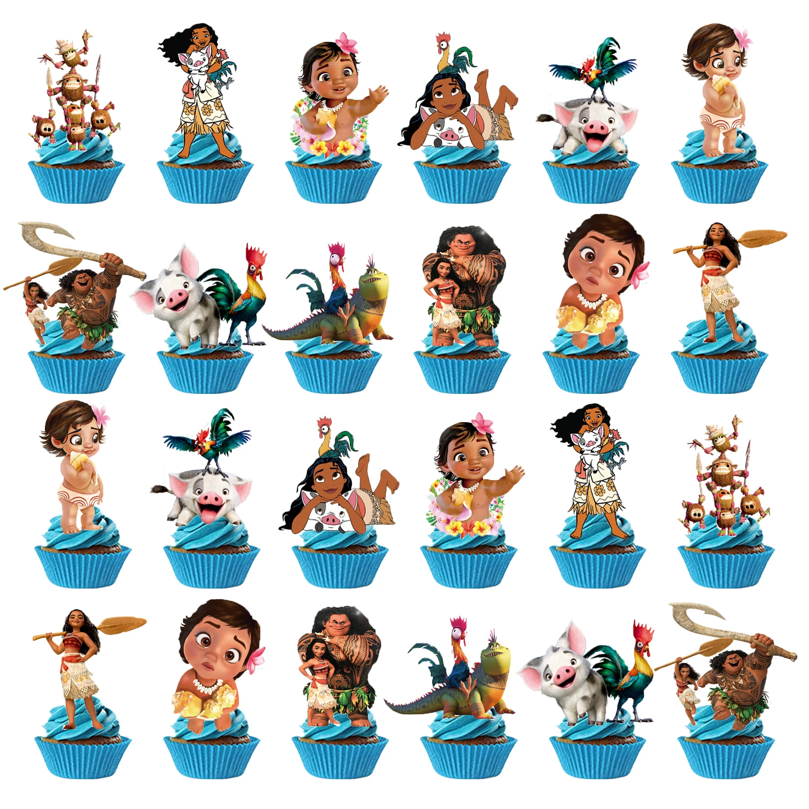 25pcs Moana Cake Topper、Cupcake Toppers, Moana Birthday Decorations，Moana Theme Party Supplies, Moana Birthday Decorations，Moana