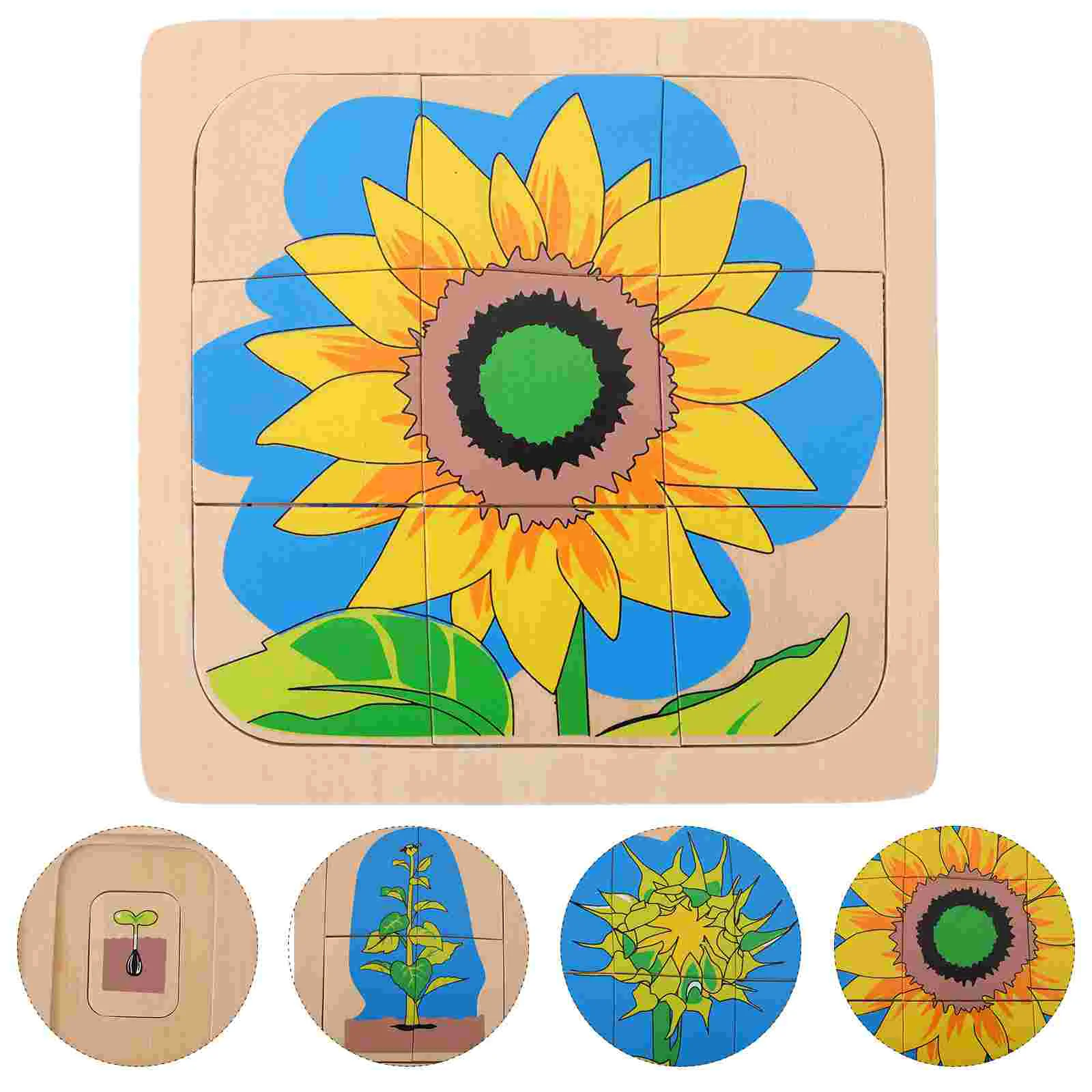 

Puzzle Board Growing up Jigsaw Wood Multilayer Animal Sunflower Wooden Cartoon for Kids Toddler Child