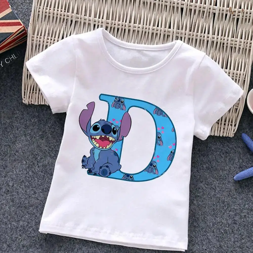 Cotton t shirt stitch letter ABCD children combination cartoons kawaii kid casual