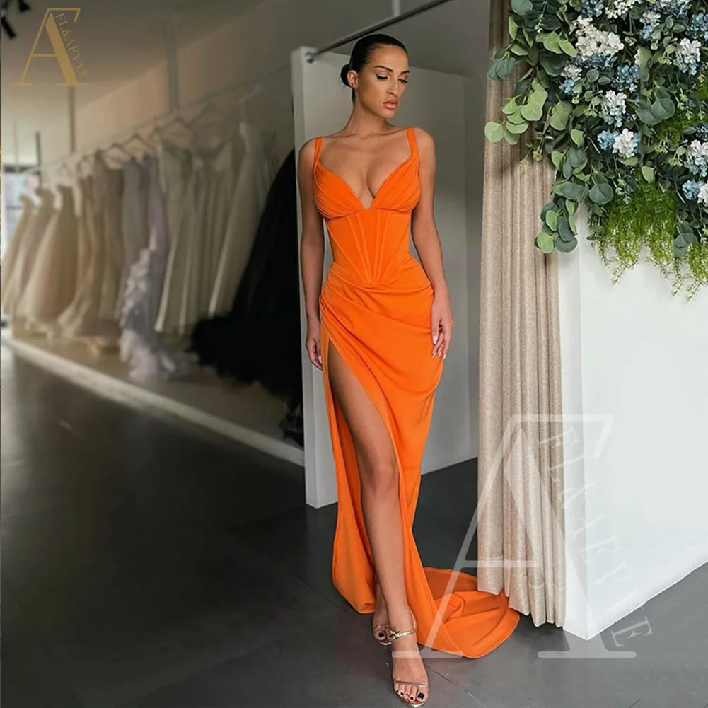 

Orange Satin Prom Dresses Spaghetti Straps Evening Gowns Graduation Dress for Women Elegant Gowns Robe New in Dresses 2024