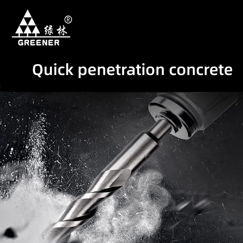 GREENERY Impact drill bit, circular handle, two pits, two grooves, concrete extended wall penetrating electric hammer drill