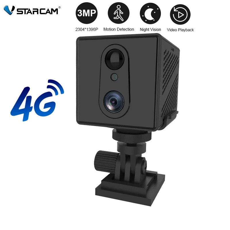 3Mp 4G Sim Card Mini Camera Indoor Night Vision Sorveglianza Monitoraggio Della Sicurezza Ricaricabile 3000 Mah Alimentato A Batteria Home Cam