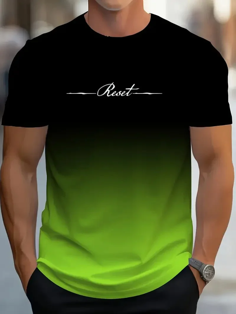 Men's Gradient Reset Letter 3D Printed T-shirt Summer Outdoor Casual Sports Quick Drying Short Sleeve Top Plus Size Men Clothing 5