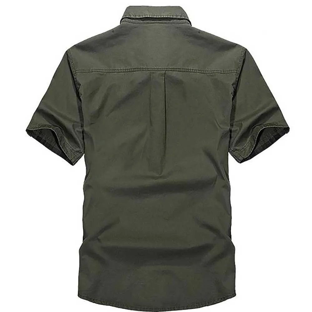 Casual Short Sleeved Shirt Short Sleeved Shirt Button Down Shirt Summer Cotton Casual Shirts Men Loose Shirts Short Sleeve Turn-down Collar Military Style Male Tops