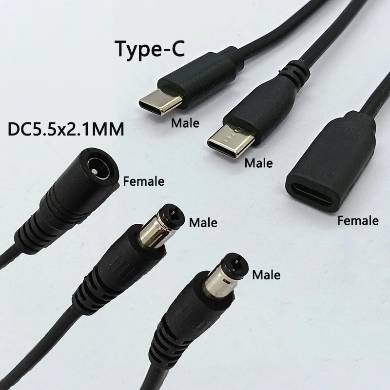 1PC DC 5.5x2.1mm to Type-C 남성/여성 충전 케이블 21-22cm 100% 구리 와이어 노트북 라우터 카메라용 고속 충전 어댑터
