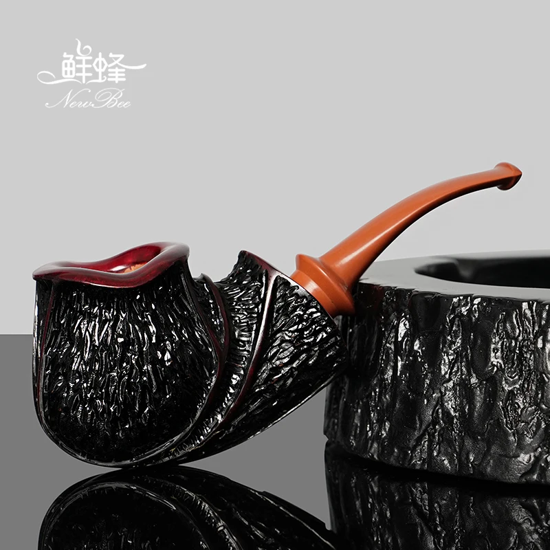 

MUXIANG briar tobacco pipe handmade vulcanized rubber pipe mouth carved flower pipe bowl inner diameter 20mm father's day gift