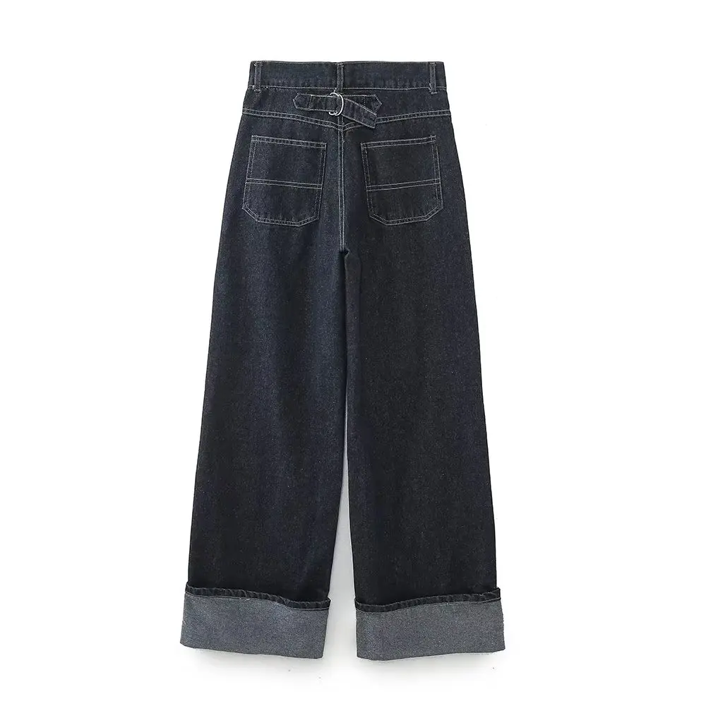 Herbst Mode Frauen Denim Hohe Taille Breite Bein Hosen + Weibliche Lange Hülse Mit Patten Taschen Abgeschnitten Mantel Zwei Stücke set – Detail 18
