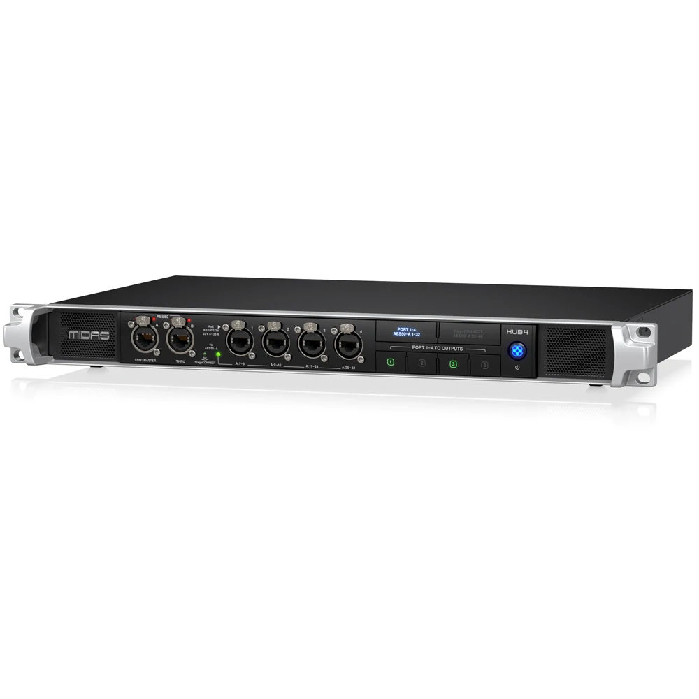 Midas HUB4 개인 모니터링 허브 (4 PoE 포트, AES50 연결, 아날로그 출력 및 디지털 믹서용 StageCONNECT 출력 포함)