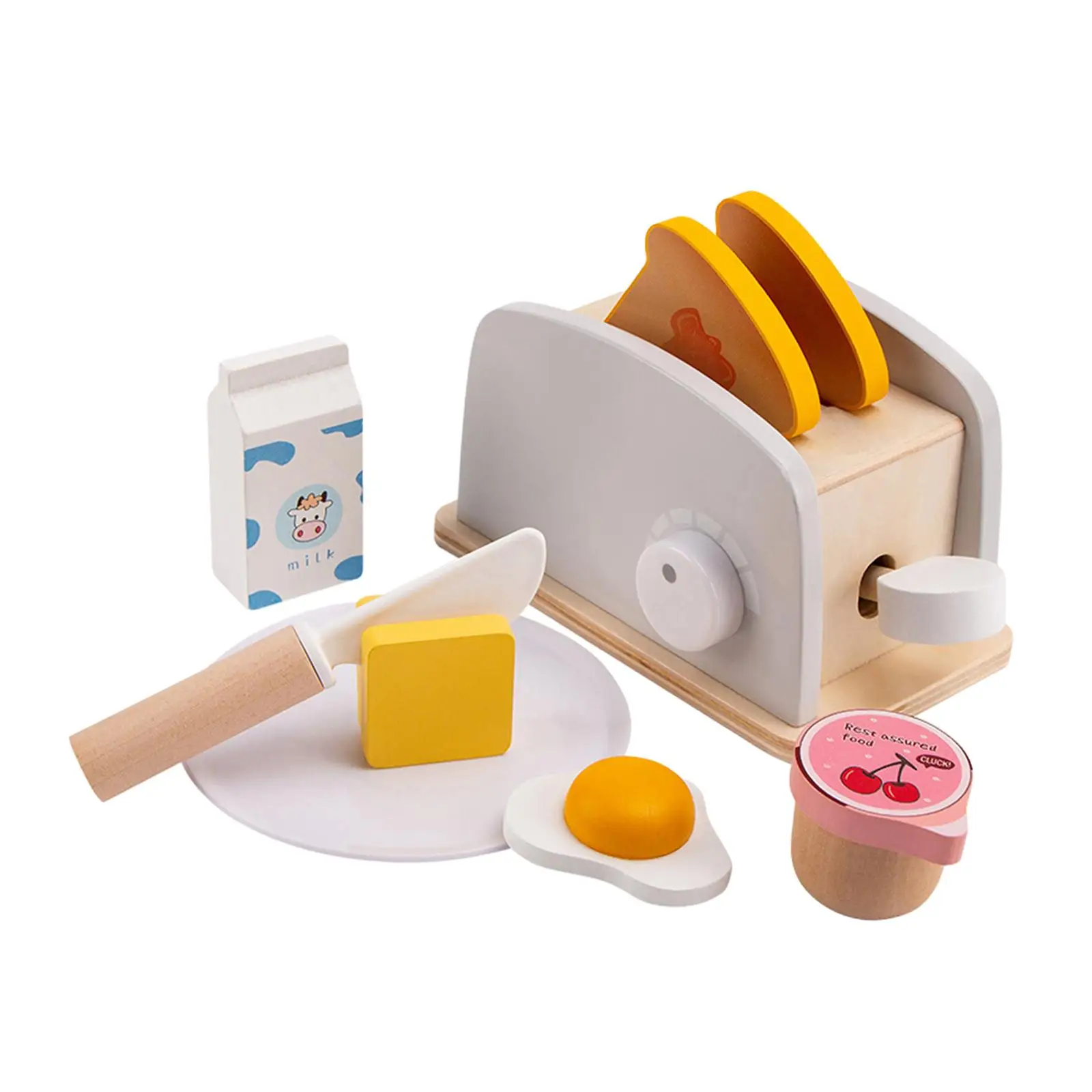 

Wooden Kitchen Toys with Kitchen Accessories Pretend Playing Food Set Kitchen Pretend Game Bread Machine Toys for Girls and Boys