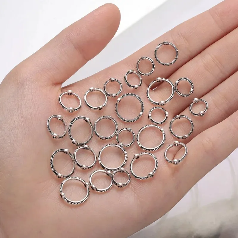 DIY Double Hole Bead Ring Antique Silver Color Spacer Beads Caps Necklace Pearl Making Accessories Jewelry Components Crafts
