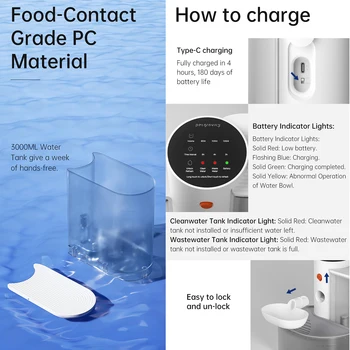 Pet water dispenser Dog and Cat Water Dispenser Dumping Cat Water Dispenser Running Water Charging Automatic Water Feeder 5