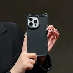 Cat Ear Candy Silicone Wave Design Phone Case - Soft Cover for OPPO A6 Pro 5G (Black)