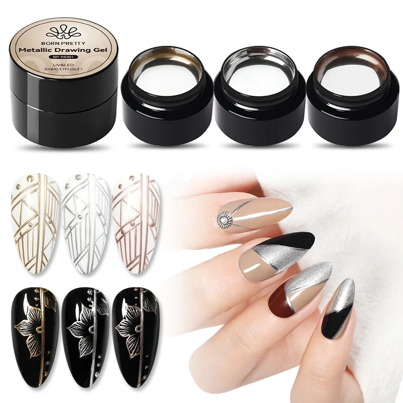 5ml BORN PRETTY 메탈릭 페인팅 젤 매니큐어 네일 아트 DIY 미러 손톱 젤 폴란드어 골드 실버 UV 젤 바니시