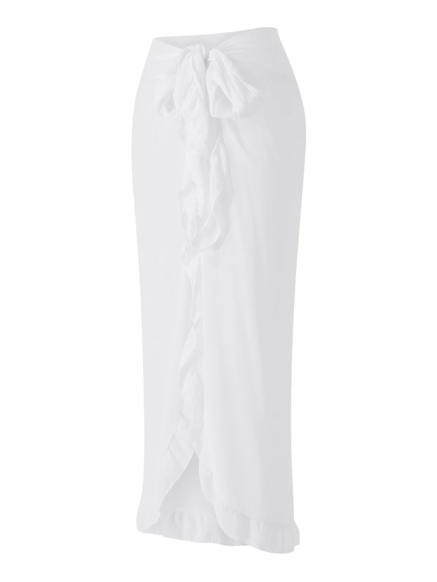 Swimsuit Cover Up Women Sunscreen Half Dress Sexy Chiffon Swimwear Cover Up Ruffle Solid See Through Summer Kaftan Sarong Beach Long Half Dress