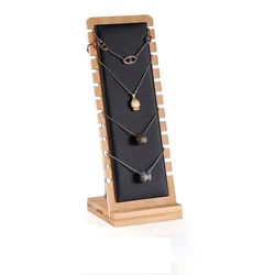 Elegant Solid Bamboo Jewelry Display Stand - Necklace and Pendant Organizer (Black)