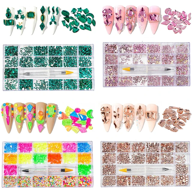Mix Nail Charms Gems with Clear Box AB Rhinestones 3D Jewelry Luxury Crystal Stones Manicure Charms For DIY Nail Diamond 2022