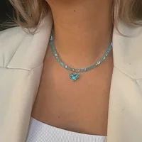Grande chaîne de perles boule CCB avec pendentif en perles de cœur pour femmes, collier de perles tendance sur le cou, accessoires cadeau 6