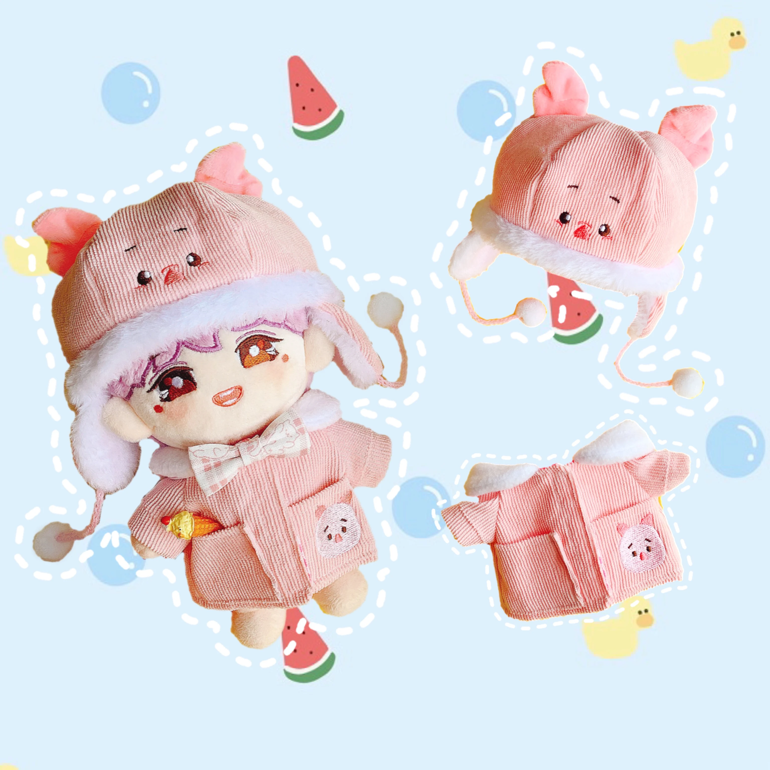 

20CM Attributeless Doll Clothes Plush Toy Accessories Stuffed Doll Cosplay Piggy Suit Cotton Cap Cute Winter Clothes