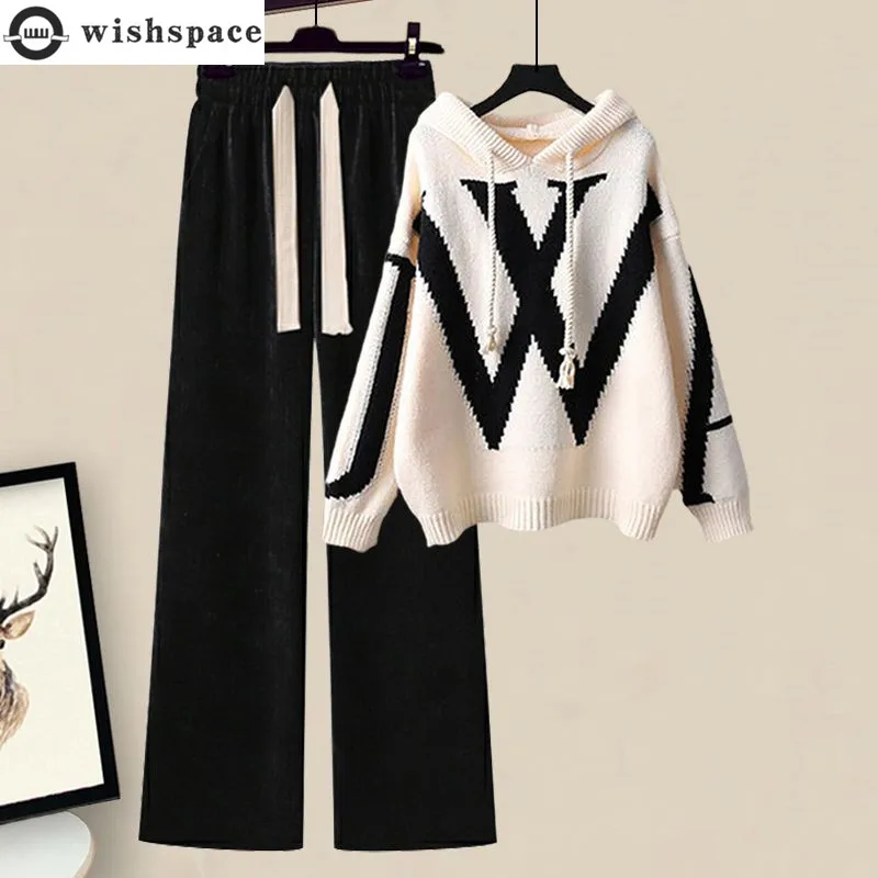 

Autumn and Winter Set Women's 2023 New Korean Edition Small Fragrance Sweater Casual Wide Leg Pants Two Piece Set
