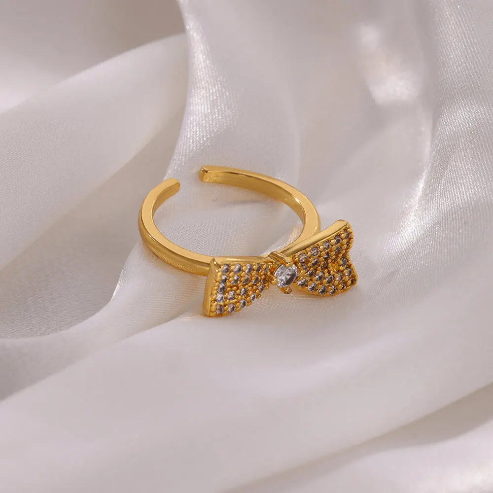 Zircon Butterfly Rings Stainless Steel Adjustable 2024