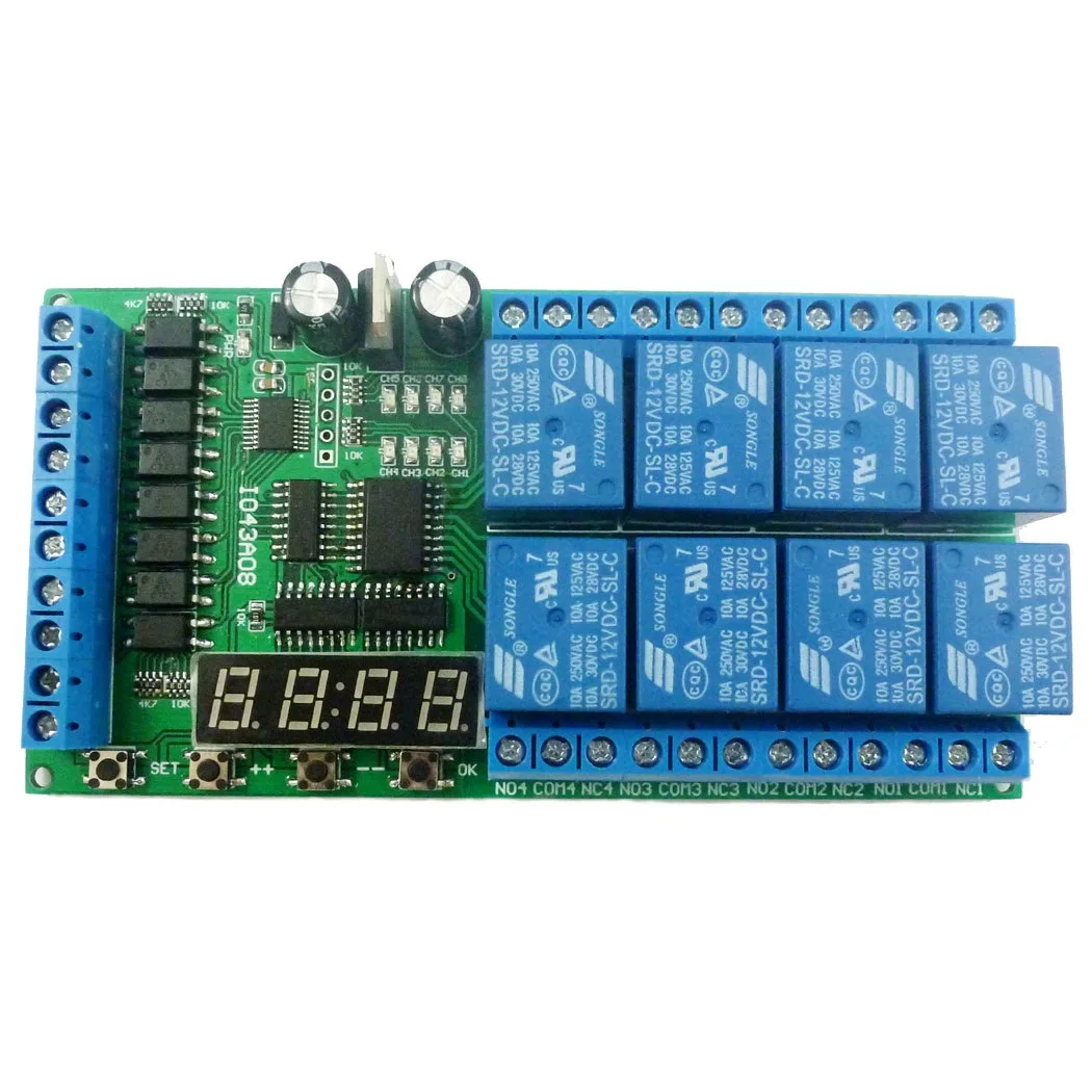 

DC12V 8Ch Multifunction Timer Delay Relay Board Time Switch Timing Loop Interlock Self-locking Momentary Bistable Relay Module