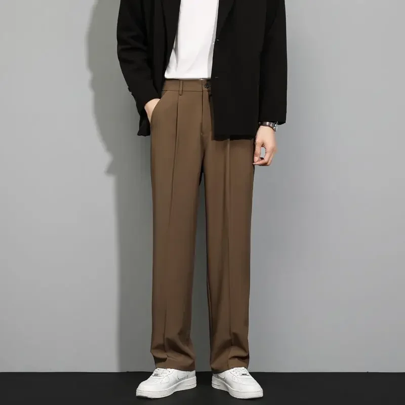 thumbnail image 1 of Pantalones drapeados para hombre, pantalones holgados marrones fluidos para hombre, ropa de oferta, pantalones de estilo coreano baratos, pantalones de diseñador elegantes, 1 of 4