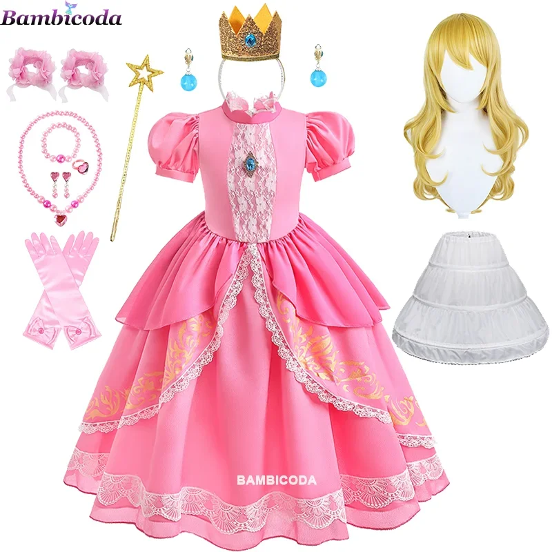 

2023 Peach Princess Dress For Girl Cosplay Costume Children Stage Performace Outfits Kids Carnival Fancy Birthday Party Clothes