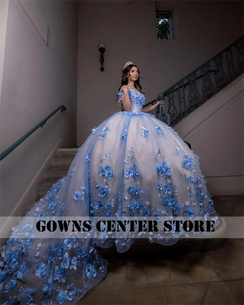 Sky Blue Quinceanera Dress Princess Sweet 15 Years Girl Birthday Party Dresses Appliques Vestidos De Quincea&ntilde;era Customized