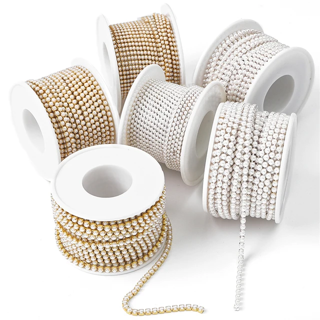 Catena Con Strass E Perle Per Cucito Fai Da Te - Decorazione Lucida Per Abiti, Matrimoni E Feste, Colore Oro, 1 Yard - Foto 9