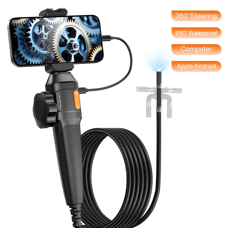 360도 양방향 관절형 내시경 카메라 HD 1080P 8mm/6mm 자동차 검사용 내시경(8개 LED 조명 포함) IOS 안드로이드용