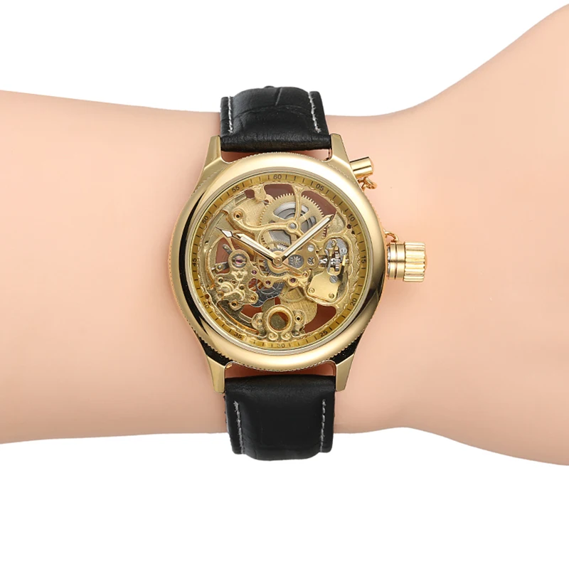 FORSINING Orologio da uomo di lusso con catena e corona, in acciaio dorato, con movimento meccanico automatico, impermeabile, da uomo_voghion.com