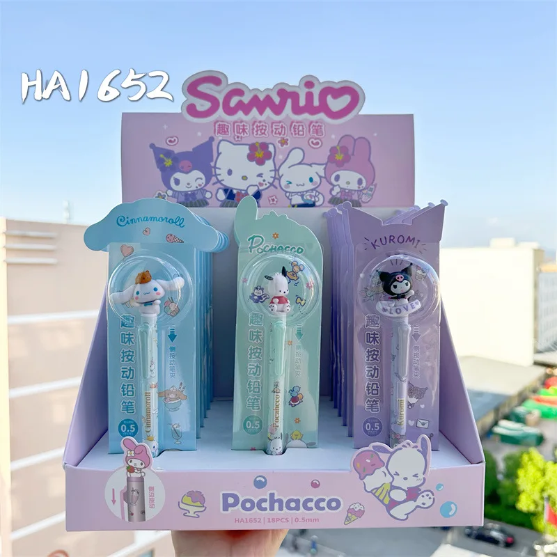 

18pcs New Sanrio Cinnamoroll Kuromi Mechanical Pencil Gel Pena Shake The Head Doll Cartoon Stationery Student Supplies Wholesale