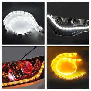 GrandviewTM 2pcs Flexible Car Led Strip, Crystal DRL Led Lights Daytime  Running Light Flowing Turn Signal Light Headlight White/Amber Fog Lamp 12V