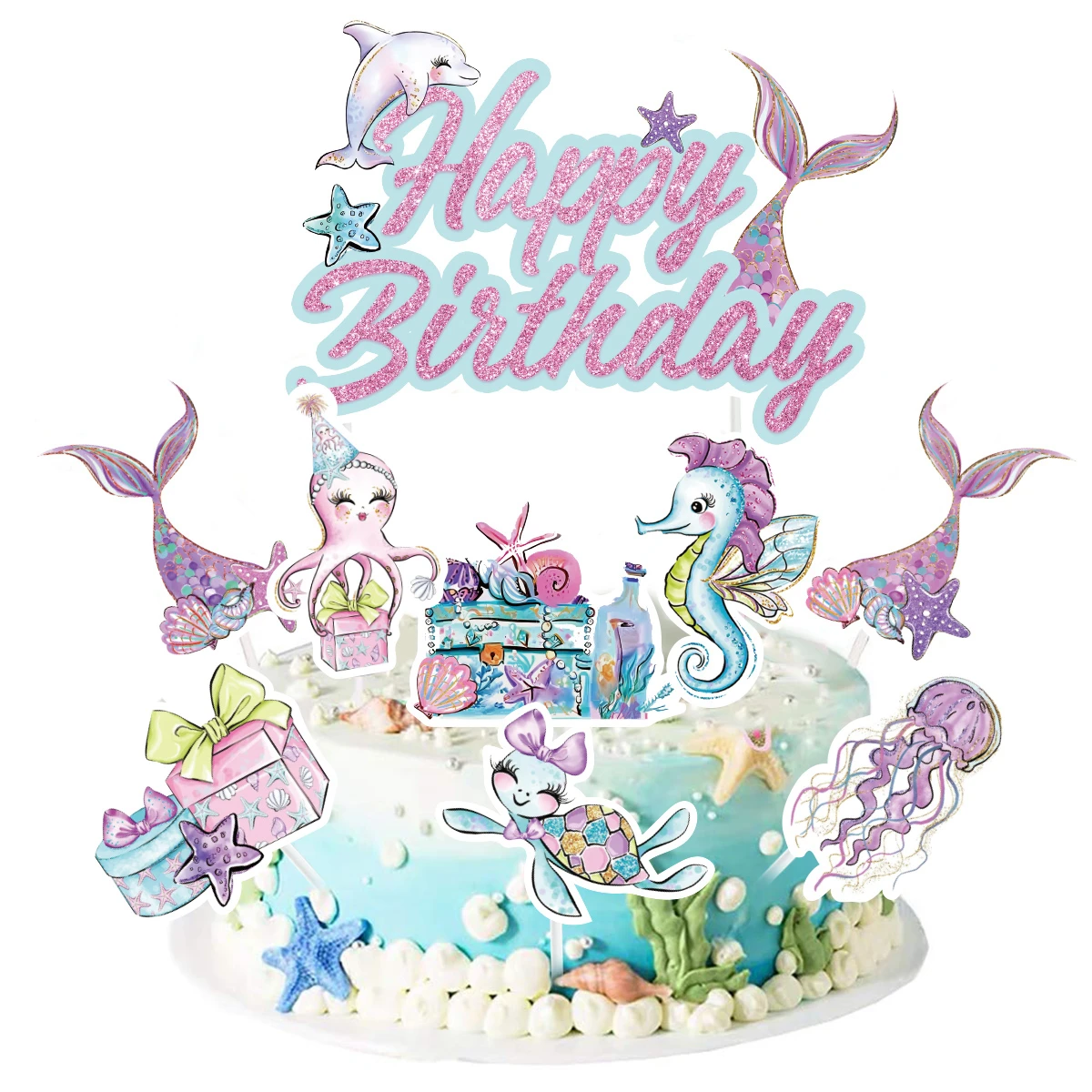 Party Supplies Little Mermaid Party Decoration Mermaid Disposable Tableware Happy 1st Birthday Party Decorations Kids Baby Shower Girl Supplies