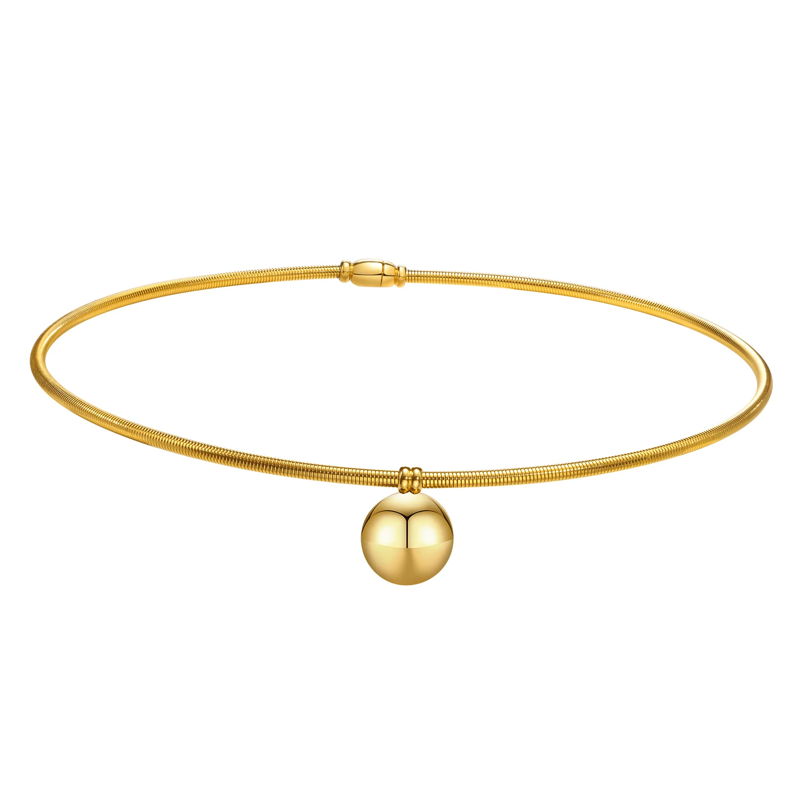 Simple Stainless Steel Torques Choker Necklace for Women Gold Plated Ball Collar Fashion Statement Jewelry women jewelry metal choker necklace