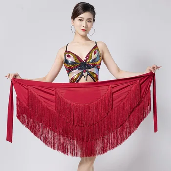 Sciarpa per fianchi latina con frange per donna Gonna da ballo latino Gonna corta con frange glitterate Abito da allenamento per costume da ballo