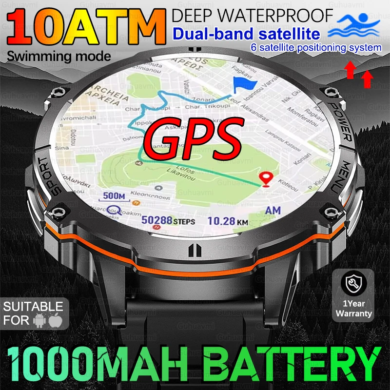 GUHUAVMI X3 GPS Sports Smart Watch 1.73'' AMOLED Compass Heart Rate 1000mAh Battery Bluetooth Call 10ATM Waterproof Smartwatch