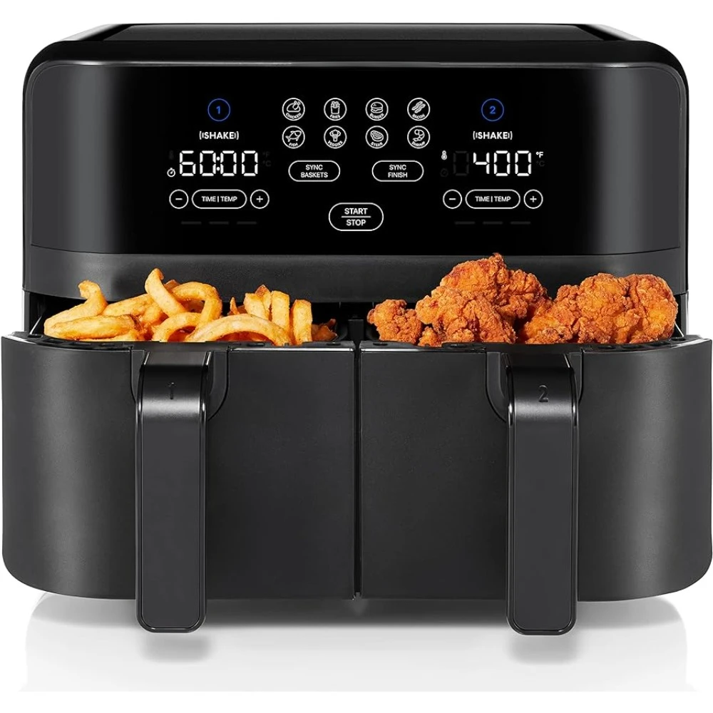 

Touch Dual Air Fryer, Maximize The Healthiest Meals With Double Basket Capacity, One-Touch Digital Controls And Shake Reminder