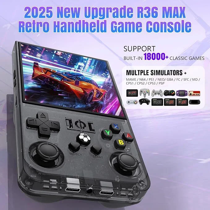 R36 MAX Retro Gaming Console 4.0 Inch IPS Screen Portable Open Source Video Game Player Built-in 15000+ Games 64G/128G Gamepads