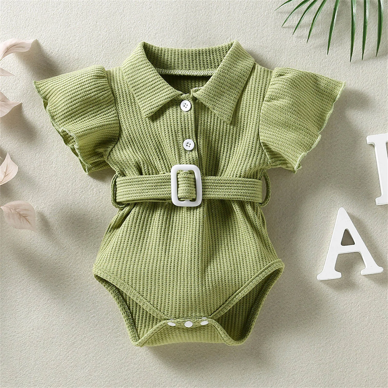 Baby Girl Warm Clothes Toddler Kids Infant Girls Cute Ribbed Flare Short Sleeves Romper Jumpsuit Belt Womens Ballerina Leotard